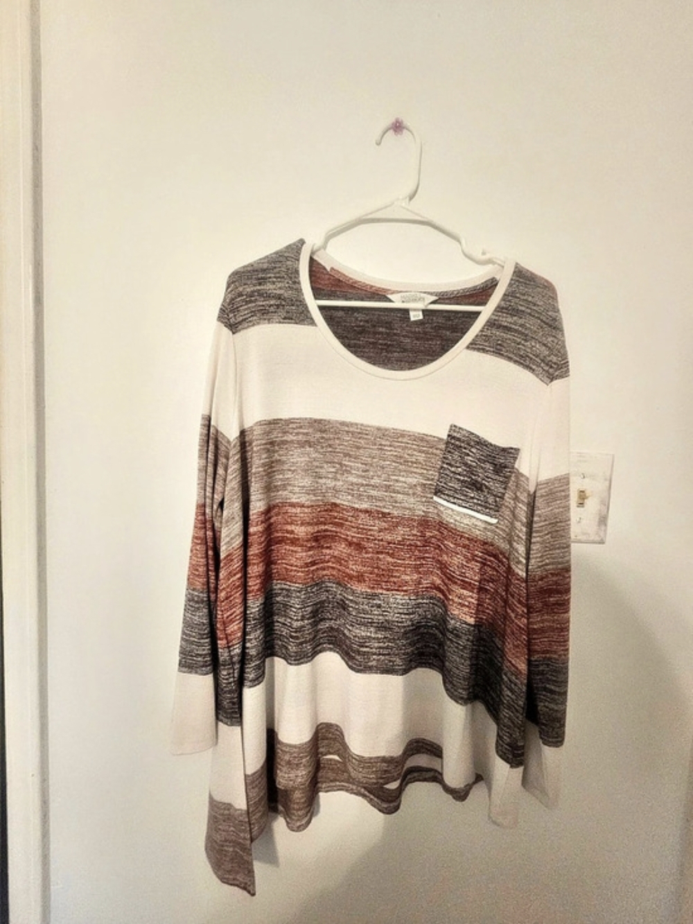 Market & Spruce Color Block Long Sleeve Tunic in White & Brown Size XXL